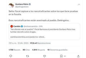 Gustavo Petro le contesta al fiscal en una nueva diferencia de ideas entre ambos - crédito @petrogustavo