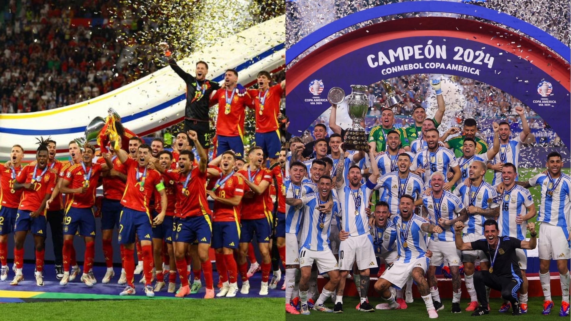 España y Argentina son los campeones de la Eurocopa y la Copa América, respectivamente (REUTERS, montaje Infobae)