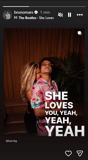 La coincidencia entre el mensaje de Bruno Mars y las imágenes de Karol G impulsó teorías entre los seguidores - crédito @brunomars/Instagram