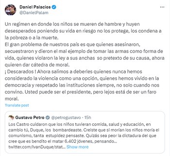 Daniel Palacios arremetió contra el
