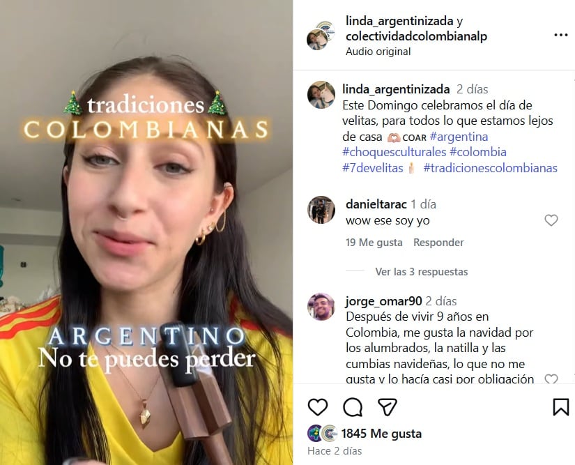 Decenas de comentarios de connacionales dejaron cuenta de que, a pesar de la distancia, los migrantes colombianos siguen celebrando el Día de las Velitas pese a estar lejos de su país de origen - crédito @linda_argentinizada/IG | @colectividadcolombianalp/IG