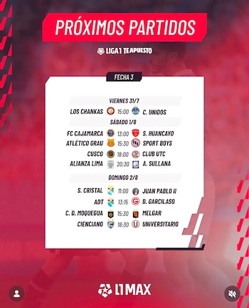 Todos los partidos de la fecha 3 del Torneo Clausura 2026 serán transmitidos por L1 Max y Liga 1 Play.