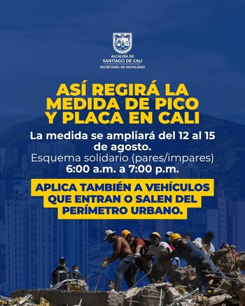 La restricción de movilidad en Cali regirá de 6:00 a 19:00 para facilitar la atención de la emergencia por el terremoto - crédito Secretaría Movilidad Cali