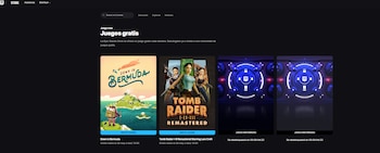 Captura de pantalla de la Epic Games Store mostrando los juegos gratis: Down in Bermuda y Tomb Raider I-III Remastered