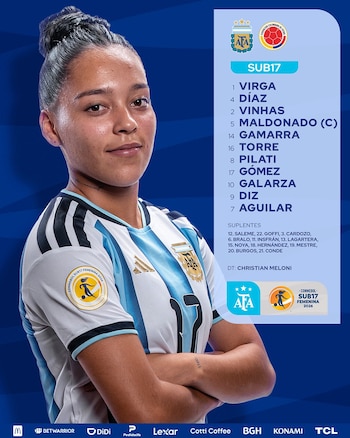 Alineación titular de la selección Argentina sub-17 femenina para enfrentar a Colombia - crédito @argentina/X