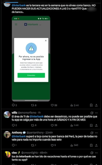 Algunas de las quejas de los clientes de Interbank.