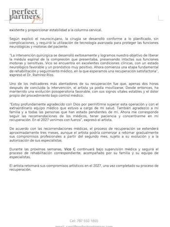 Vico C agradeció el respaldo de sus familiares, del equipo médico y de sus seguidores después de la operación - crédito @soyvicoc/ Instagram