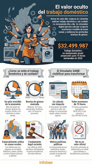El valor anual del trabajo doméstico y de cuidado no remunerado puede alcanzar los $32.499.987, según ejemplos prácticos del simulador - crédito Imagen Ilustrativa de Infobae