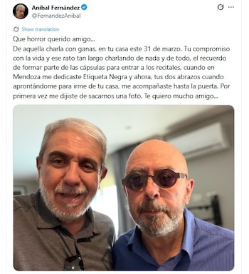 Aníbal Fernández posteó un sentido mensaje en homenaje al excantante de Patricio Rey y sus Redonditos de Ricota (@FernandezAnibal)