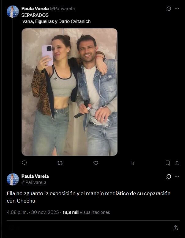 Paula Varela, en las primeras horas del domingo, se refirió a la pareja de Figueiras y Cvitanich