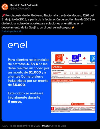 Mensaje Enel por aumento de