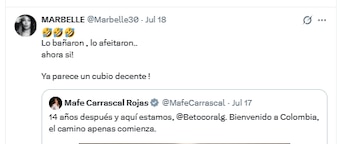 Marbelle se refirió a una fotografía de Beto Coral, luego de llegar a Colombia - crédito @Marbelle30/X