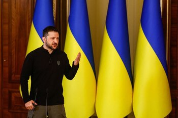 Volodimir Zelensky durante una conferencia