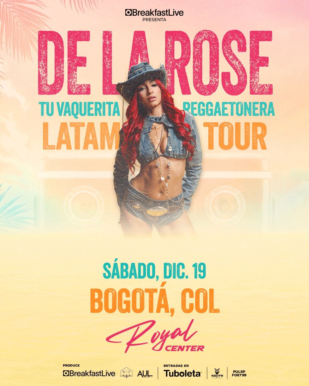 El concierto de De La Rose será el 19 de diciembre en el Royal Center de Bogotá y marcará su debut en vivo en el país - crédito @delarosepr/Instagram