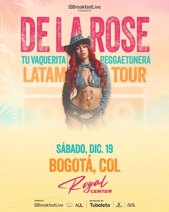 El concierto de De La Rose será el 19 de diciembre en el Royal Center de Bogotá y marcará su debut en vivo en el país - crédito @delarosepr/Instagram