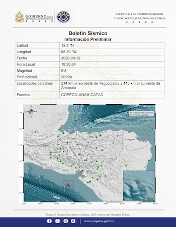 El epicentro fue ubicado a 113 kilómetros al suroeste de Amapala. (FOTO: COPECO Honduras)