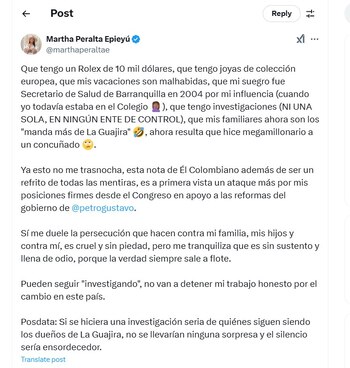 Martha Peralta respondió a cuestionamientos
