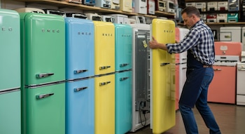 Un modelo de refrigerador retro similar a los retirados del mercado estadounidense a raíz de reportes de incendios y fallas eléctricas, según la Comisión de Seguridad de Productos del Consumidor de Estados Unidos (CPSC).