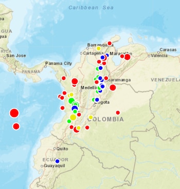 Este es el panorama sísmico de los últimos 5 días, en el país - crédito Servicio Geológico Colombiano