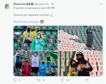 Los aficionados esperaron bajo la lluvia para ver el encuentro entre León y Mazatlán (Foto: Twitter/@clubleonfc)