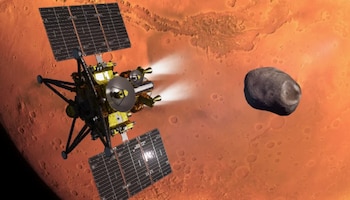 La misión japonesa MMX viaja hacia Fobos y Deimos para tomar muestras y devolverlas a la Tierra dentro de una cápsula en 2031 si cumple el plan (JAXA)