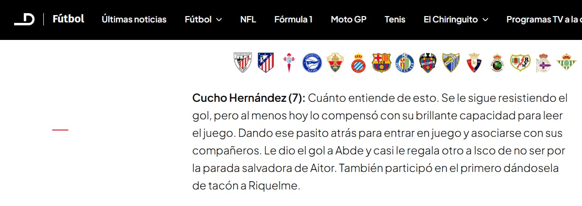 El concepto de El Desmarque, medio de comunicación español, sobre el partido del Cucho Hernández con Real Betis ante Osasuna - crédito El Desmarque