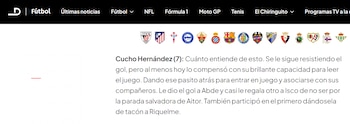 El concepto de El Desmarque, medio de comunicación español, sobre el partido del Cucho Hernández con Real Betis ante Osasuna - crédito El Desmarque