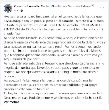 Carolina Jaramillo aseguró que continuará exigiendo justicia por el asesinato de Paul Flores.