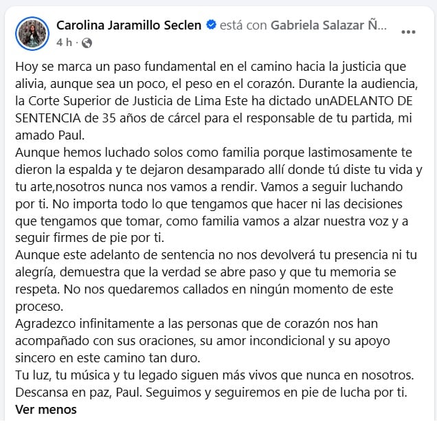 Carolina Jaramillo aseguró que continuará exigiendo justicia por el asesinato de Paul Flores.
