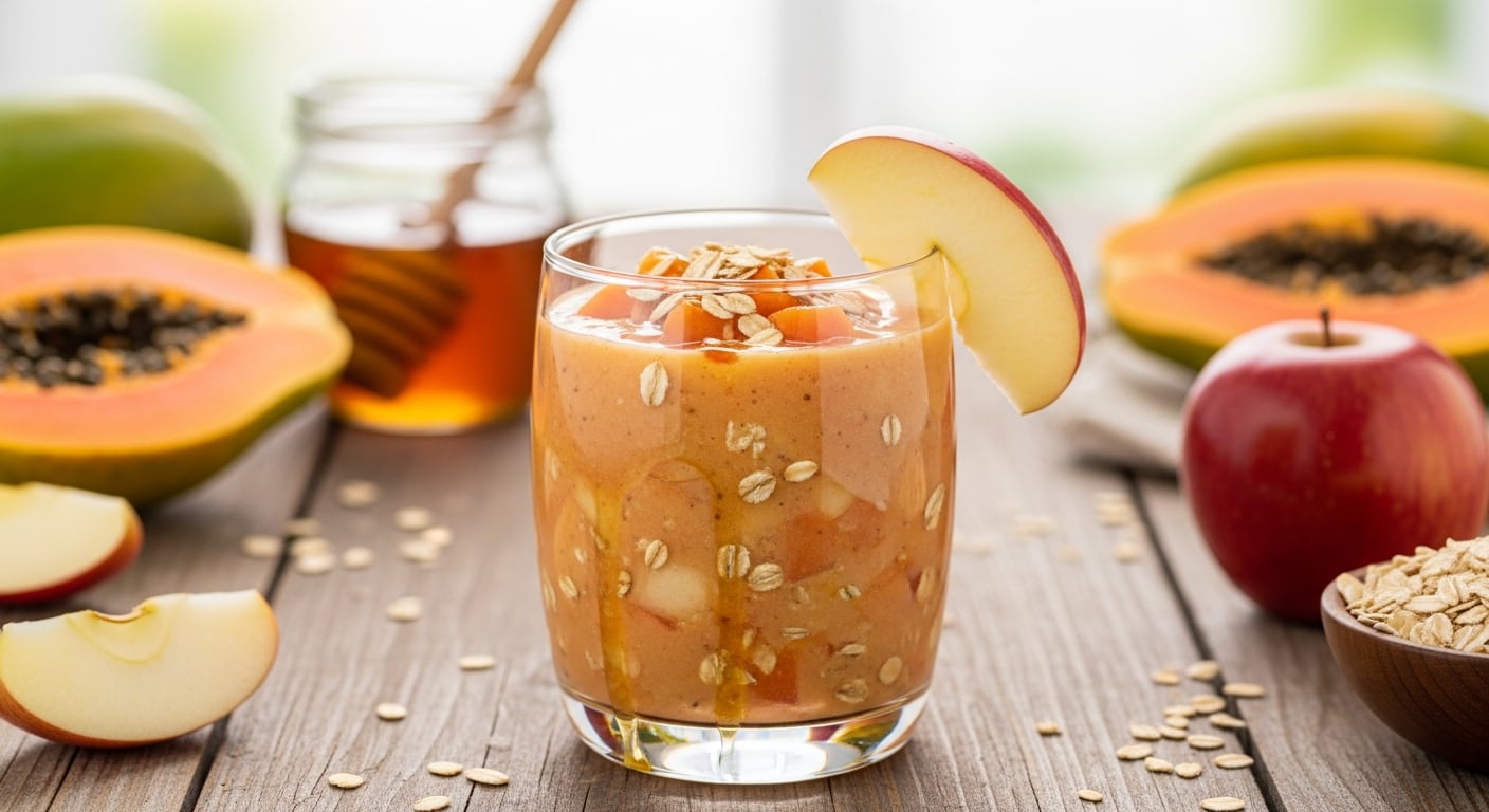 El consumo habitual de licuado de papaya, manzana, avena y miel ayuda a incorporar más frutas y fibra en la dieta diaria. - (Imagen Ilustrativa Infobae)