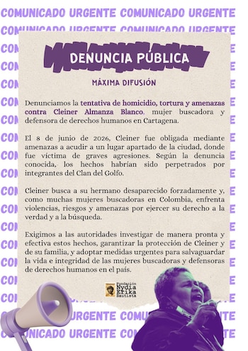 La organización pidió a las autoridades esclarecer lo sucedido con la mujer buscadora - crédito Fundación Nydia Erika Bautista para los Derechos Humanos