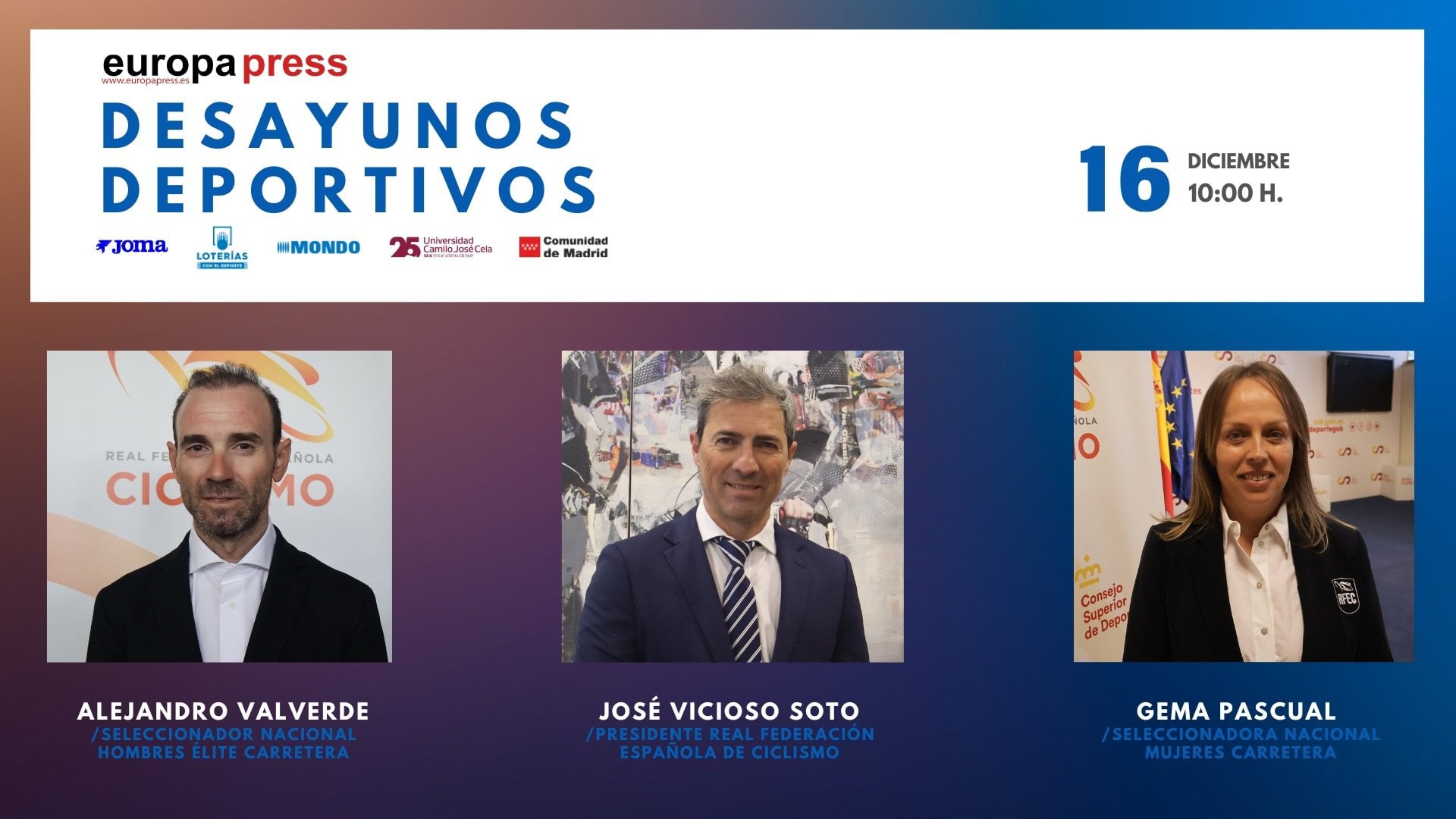 José Vicioso, Valverde y Gema Pascual, protagonistas este martes en los Desayunos Deportivos de EP
