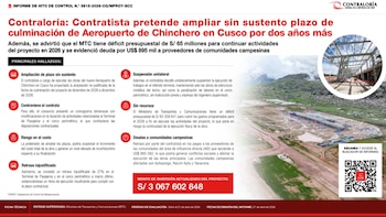 Contraloría detectó que el contratista proyecta extender la culminación del aeropuerto de diciembre de 2026 a diciembre de 2028. Difusión