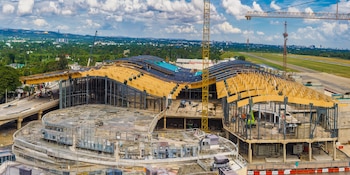 La nueva terminal del Aeropuerto Internacional del Cibao alcanzó el 85% de avance en su estructura en República Dominicana. (Foto cortesía @jrmarte135)