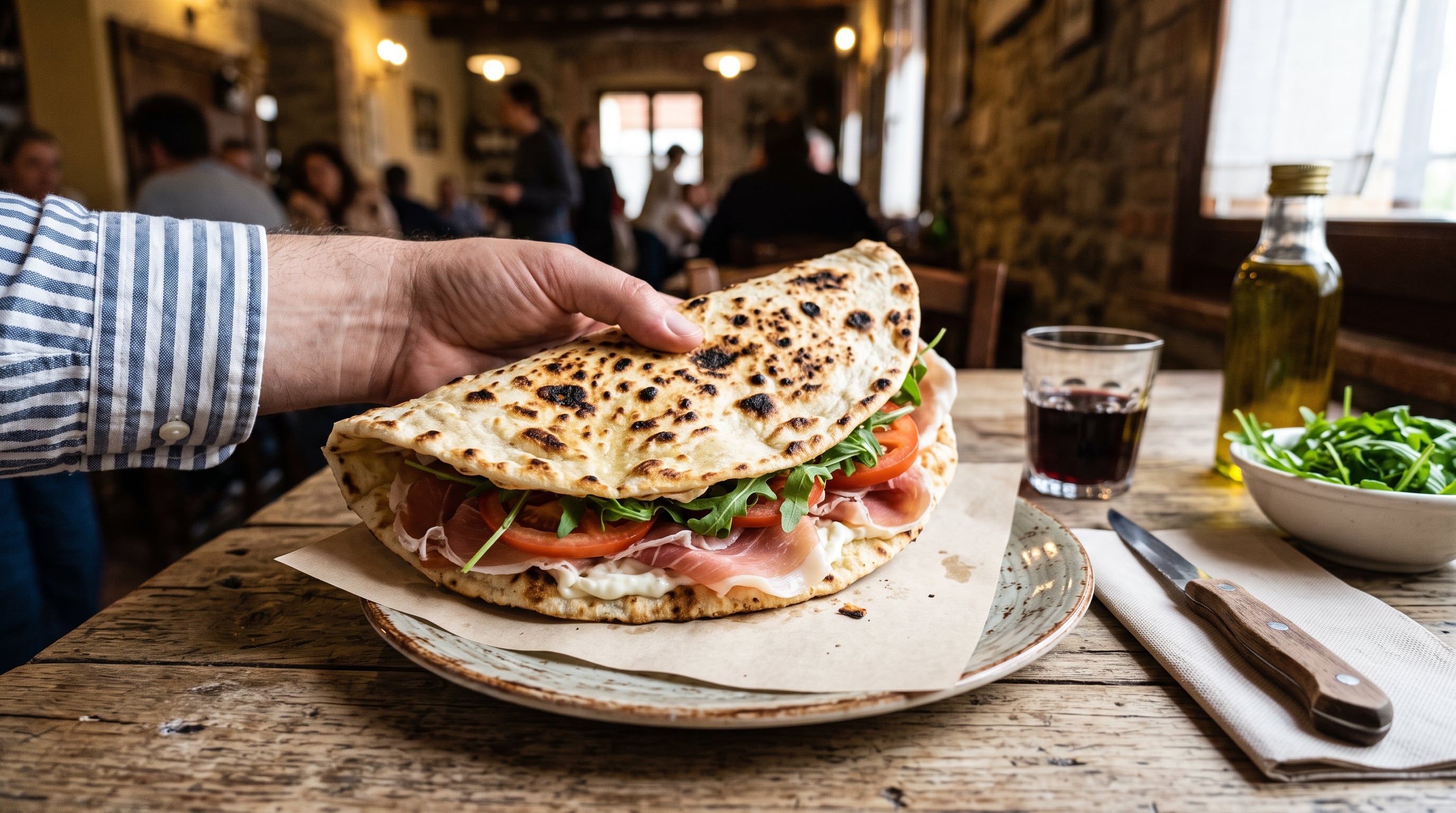 La piadina romagnola de Emilia-Romaña nació como una preparación popular y hoy ocupa un lugar central en la cocina local italiana con rellenos de fiambres, quesos y vegetales. (Imagen Ilustrativa Infobae)