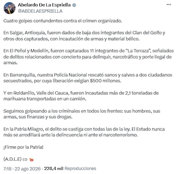 Operativo en La Virgen deja decomiso de 2.145 kilos de marihuana y golpea finanzas del narcotráfico - crédito @ABDELAESPRIELLA/X