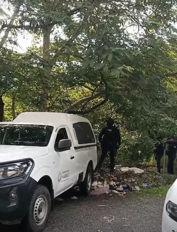 Elementos de la Policía Estatal y la Guardia Nacional resguardan la zona del hallazgo en el kilómetro 265 de la autopista Orizaba-Puebla. Crédito: Redes sociales.
