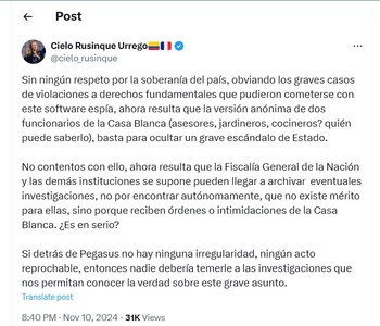 Cielo Rusinque dio su opinión con respecto a las recientes revelaciones del caso Pegasus - crédito @cielo_rusinque