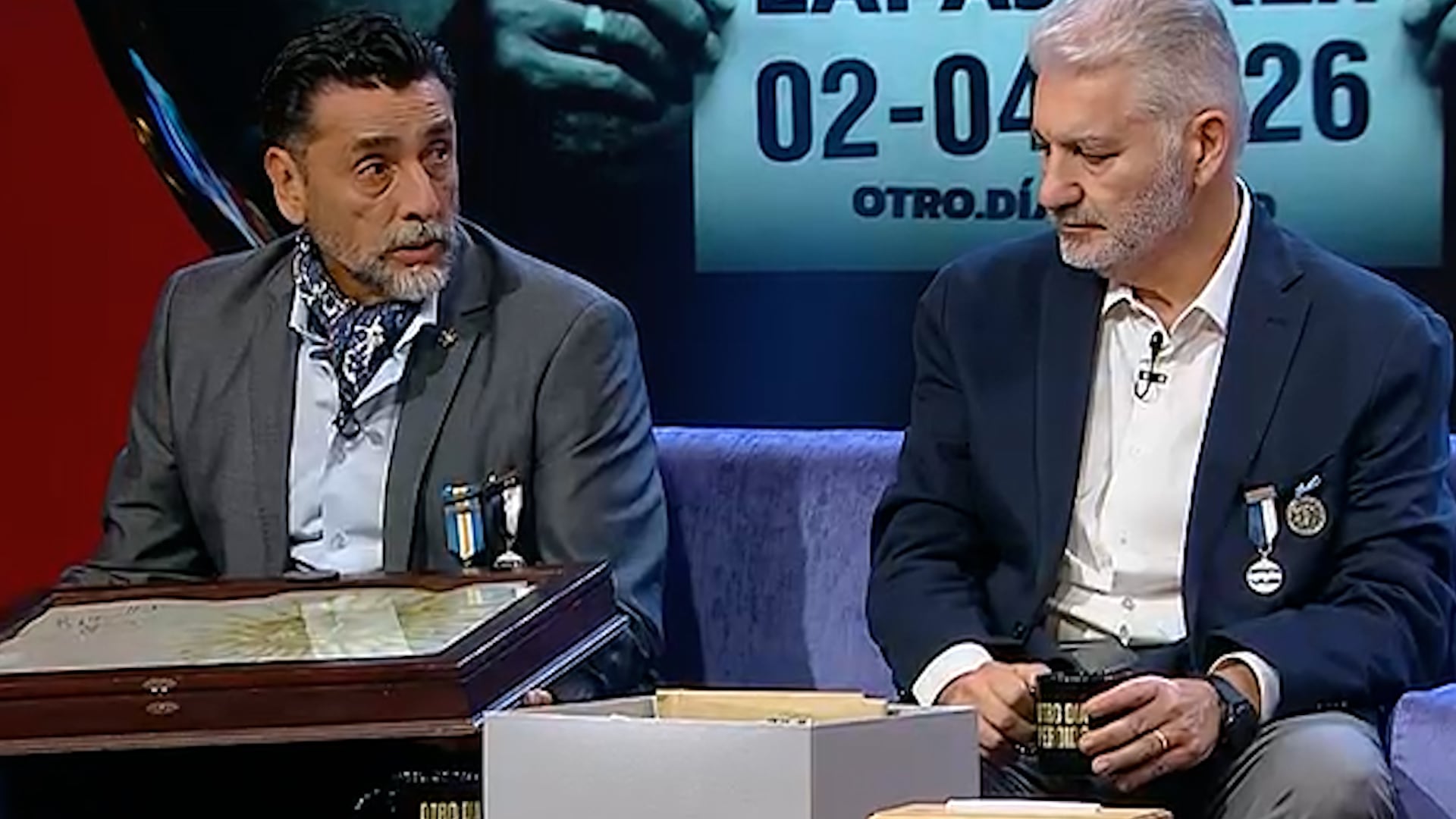 Los ex combatientes de Malvinas José Cruz y Marcelo Lapajufker. El segundo llevó la carta que emocionó a Mario Pergolini