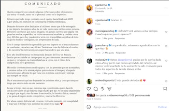Comunicado de Egan Bernal sobre su futuro en el ciclismo profesional - crédito Egan Bernal