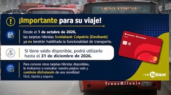 La validación de pasajes en los buses de TransMilenio y SITP requerirá otro medio de pago tras la salida de esas tarjetas híbridas - crédito TuLlave