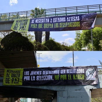 Lonas colgadas en vialidades de la CDMX como protesta por los desaparecidos. Crédito: @mexicanosgritan