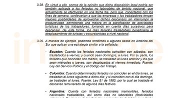 Captura de informe de Mincetur enviado al Congreso sobre eliminar feriados
