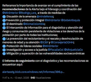 Marín le pidió al Gobierno nacional atender la situación a la mayor brevedad posible - crédito @MarnIris / X