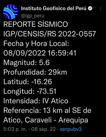Sismo en Arequipa