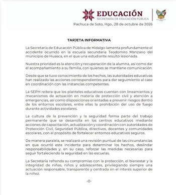 Comunicado de la SEP Hidalgo