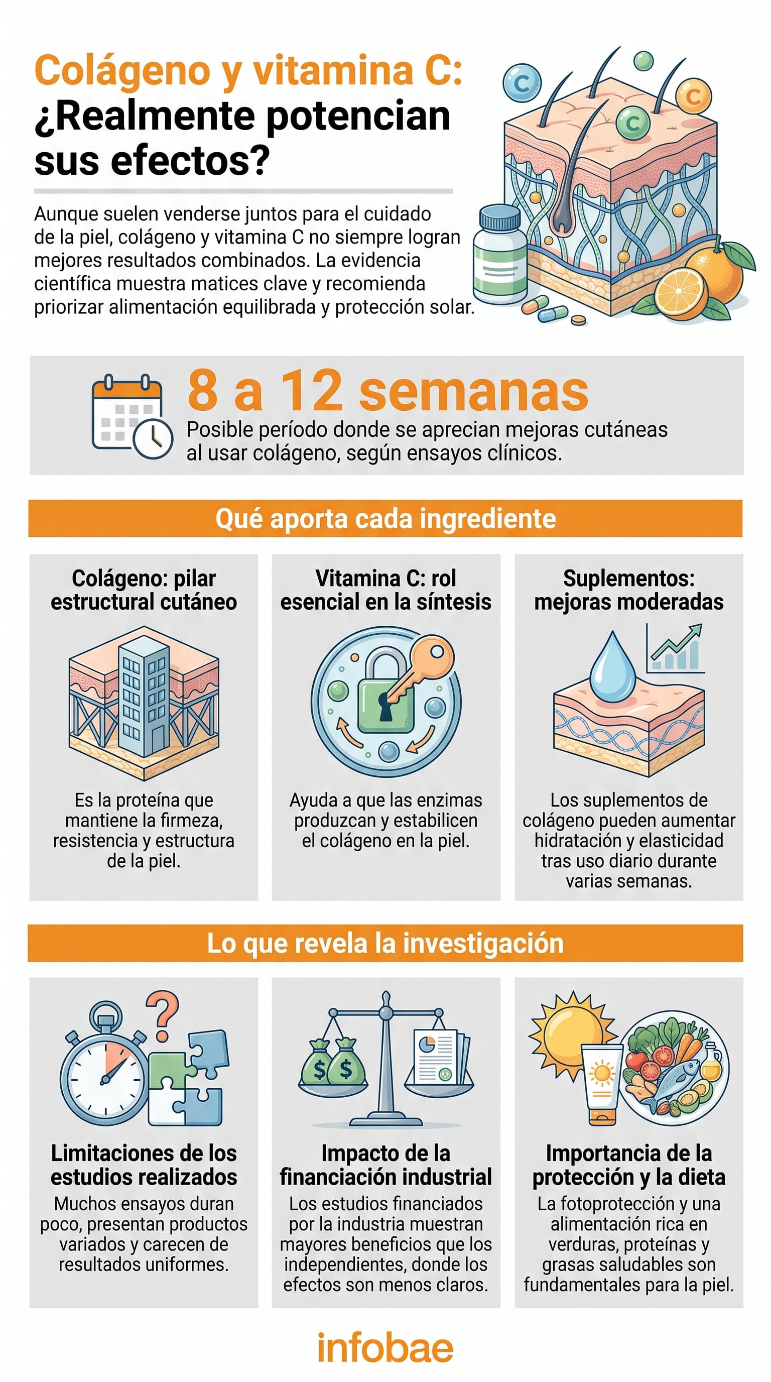 La producción natural de colágeno disminuye con la edad y la radiación ultravioleta acelera su degradación. (Imagen Ilustrativa Infobae)