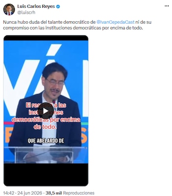 Luis Carlos Reyes destacó el compromiso democrático y la integridad institucional de Iván Cepeda - crédito @luiscrh/X