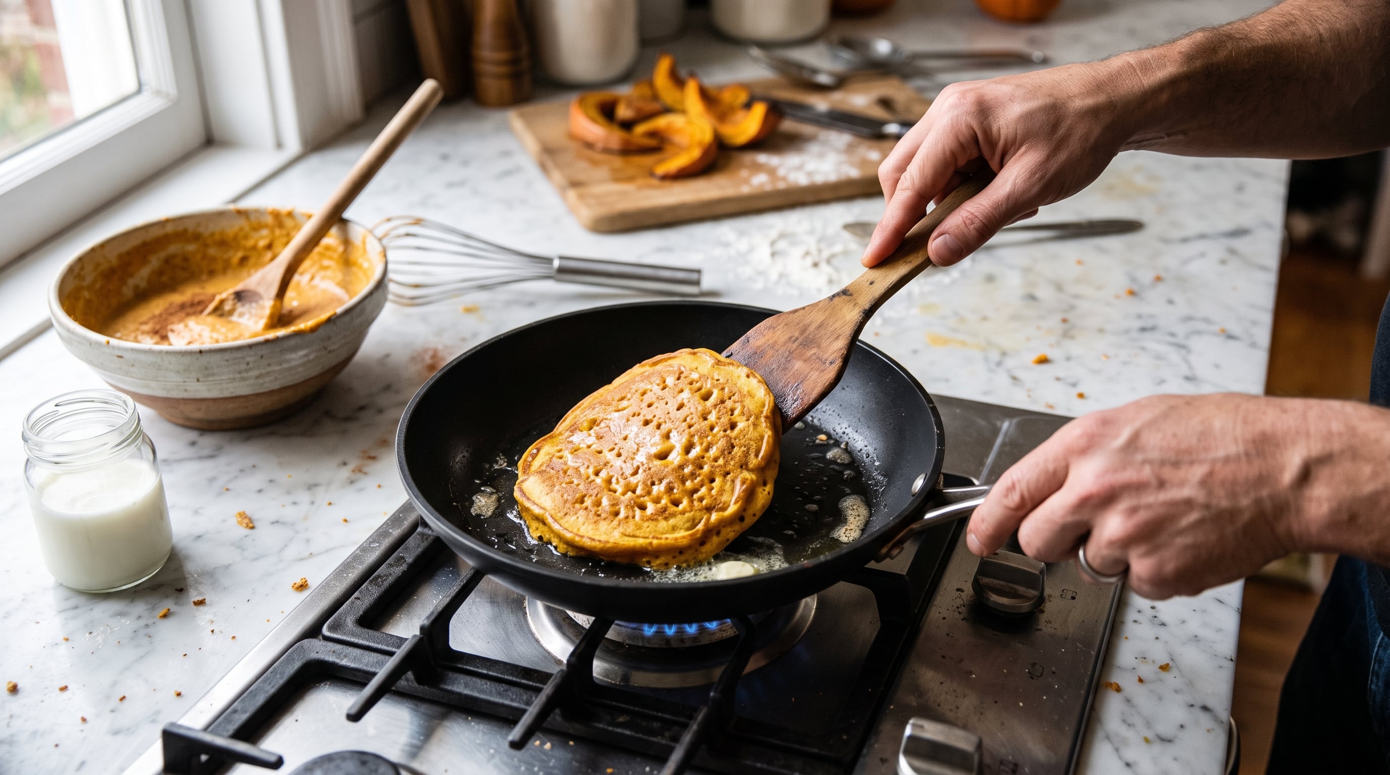 La masa se cocina en sartén a fuego medio durante dos a tres minutos hasta la aparición de burbujas (Imagen Ilustrativa Infobae)