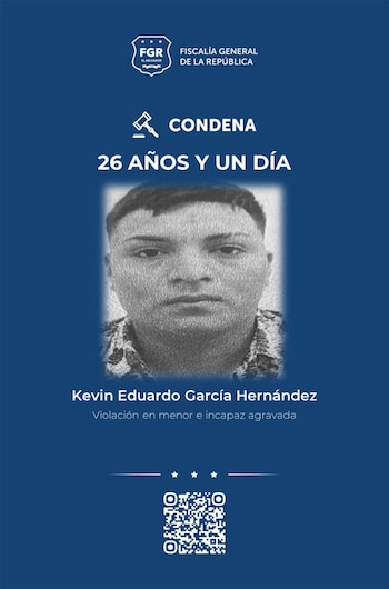 Kevin García Hernández recibió 26 años de prisión por violar y embarazar a una niña de once años en Jayaque, tras contacto inicial por redes sociales. (Imagen: FGR)